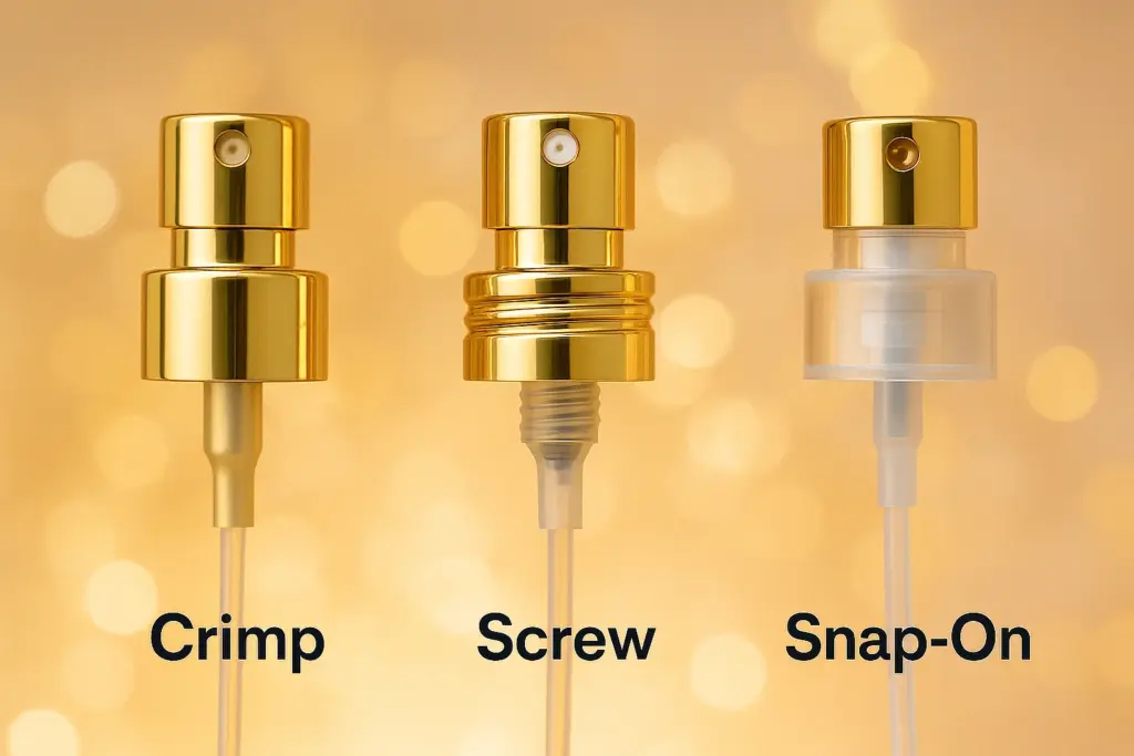 Crimp, Screw, or Snap-On perfume pump