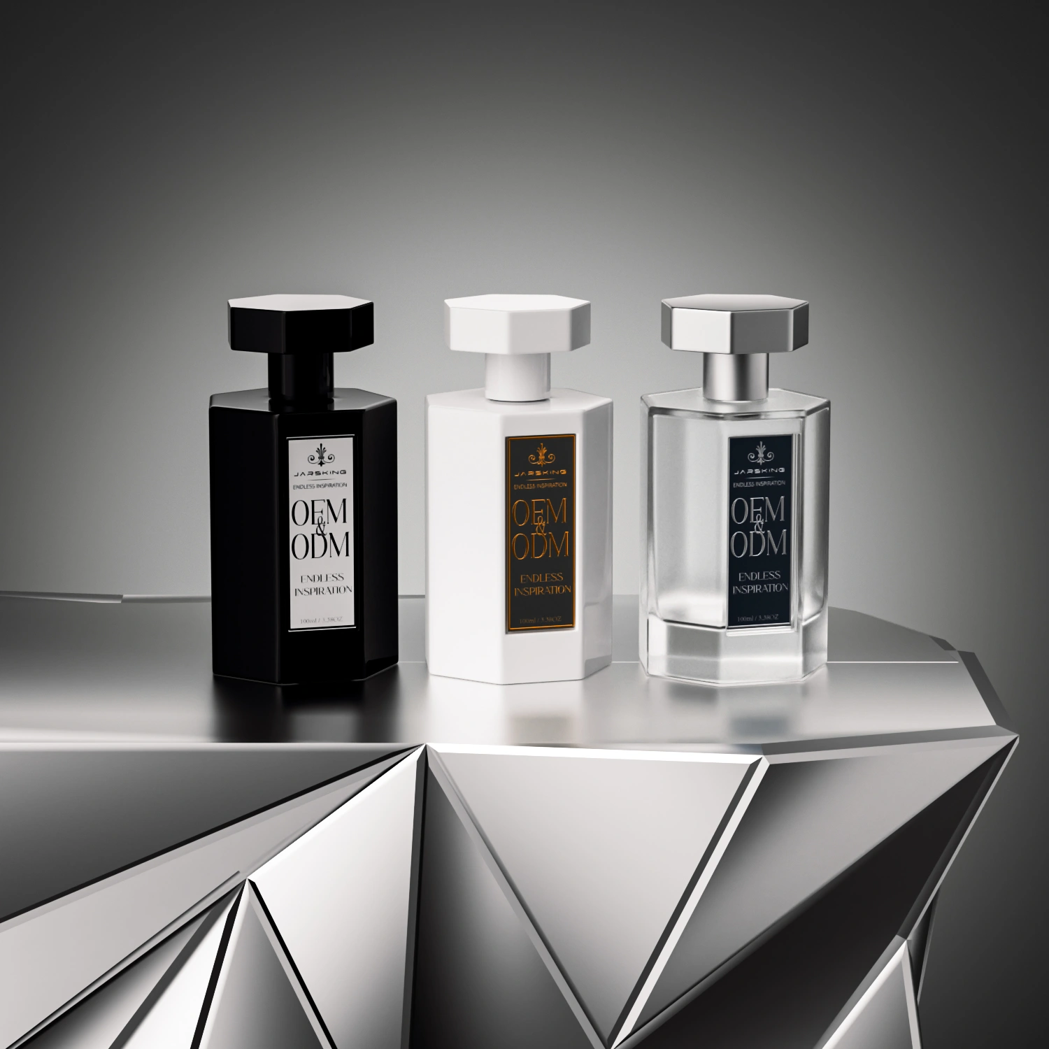 Modern black and gold perfume bottle