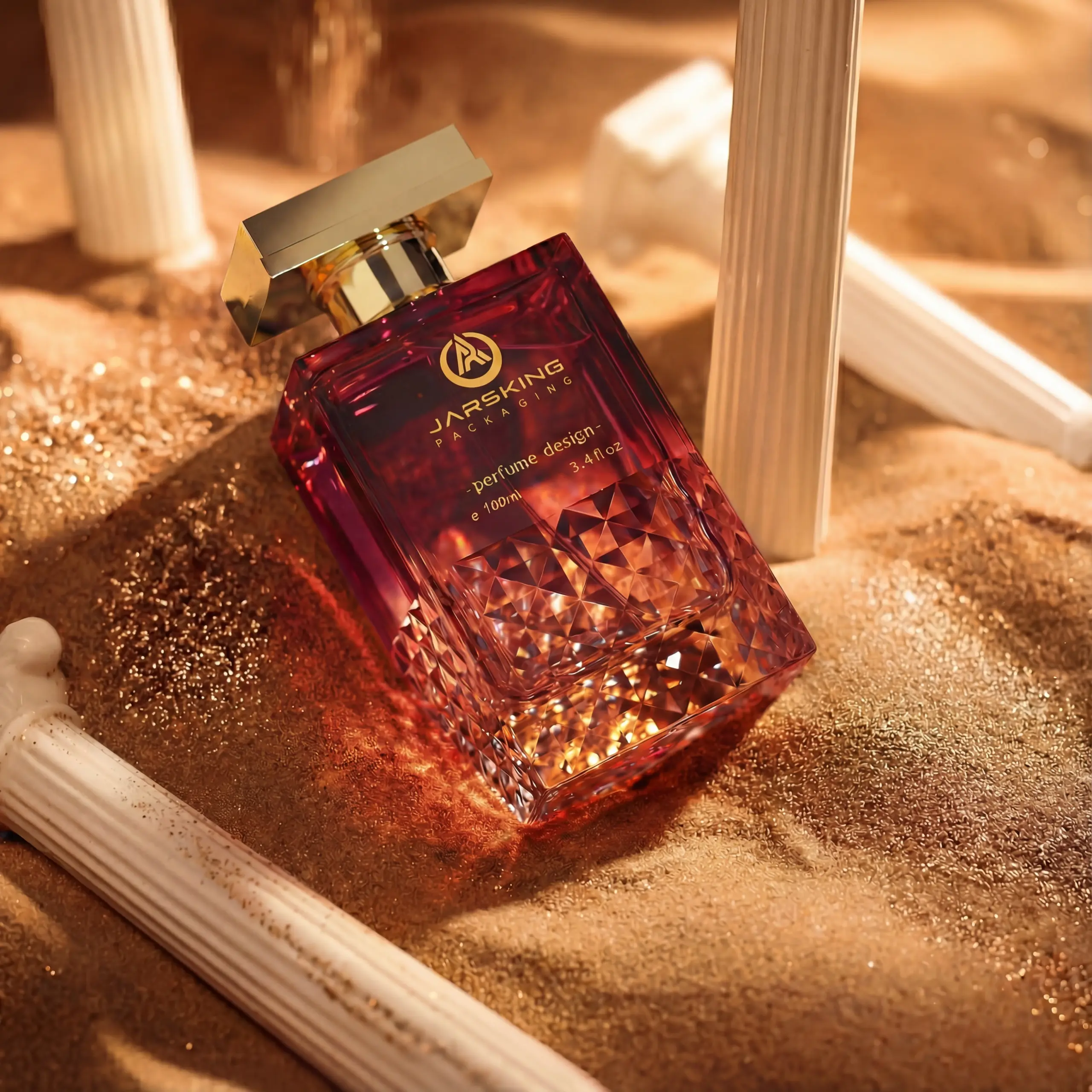 Faceted glass bottle for perfume