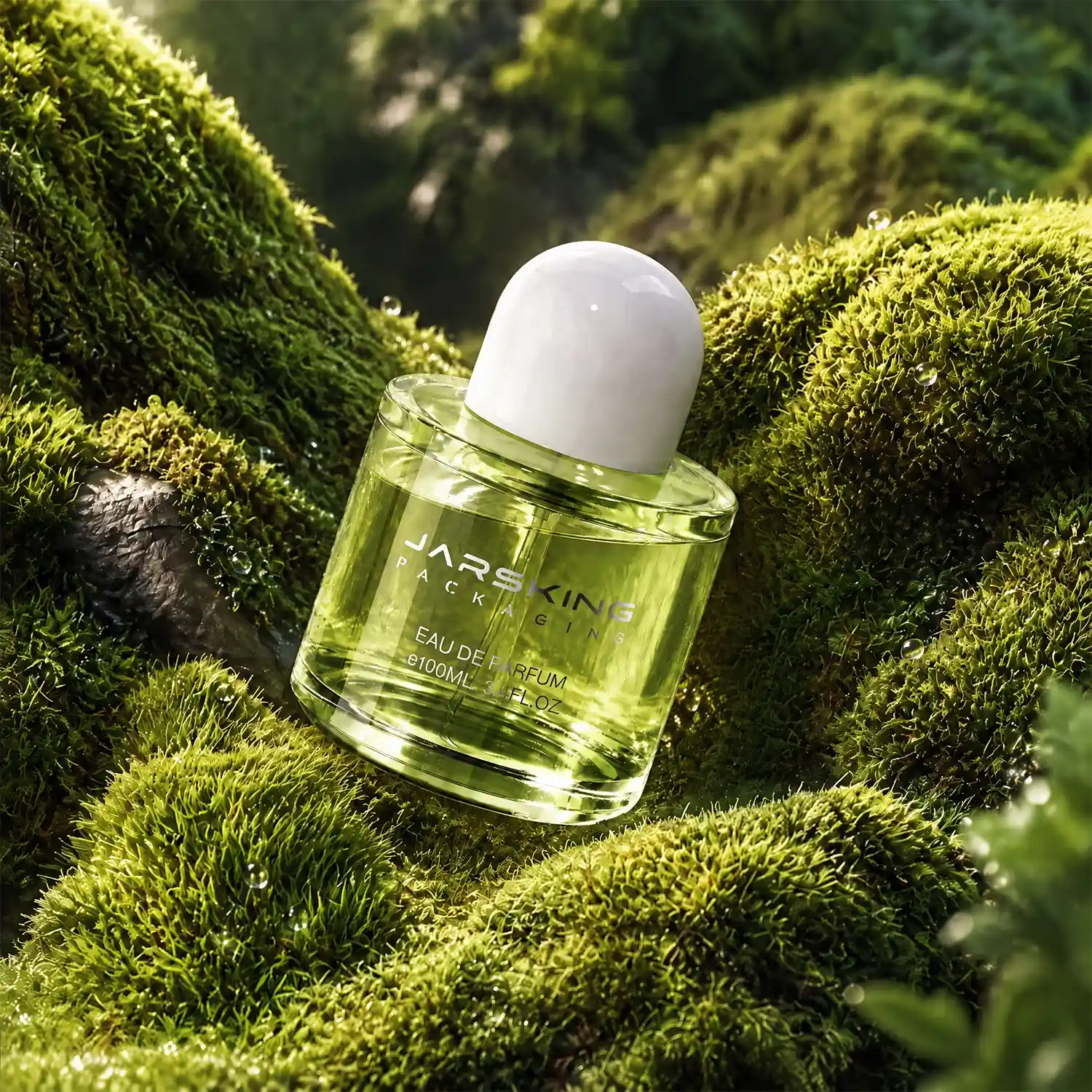 clear perfume bottle with white cap